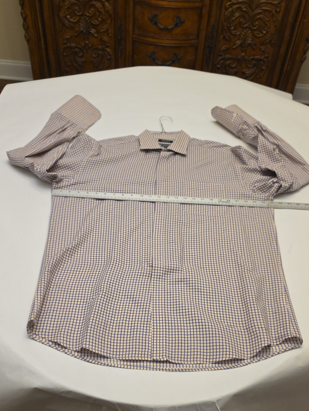 Stacy Adams Beige and Navy Check Dress Shirt
